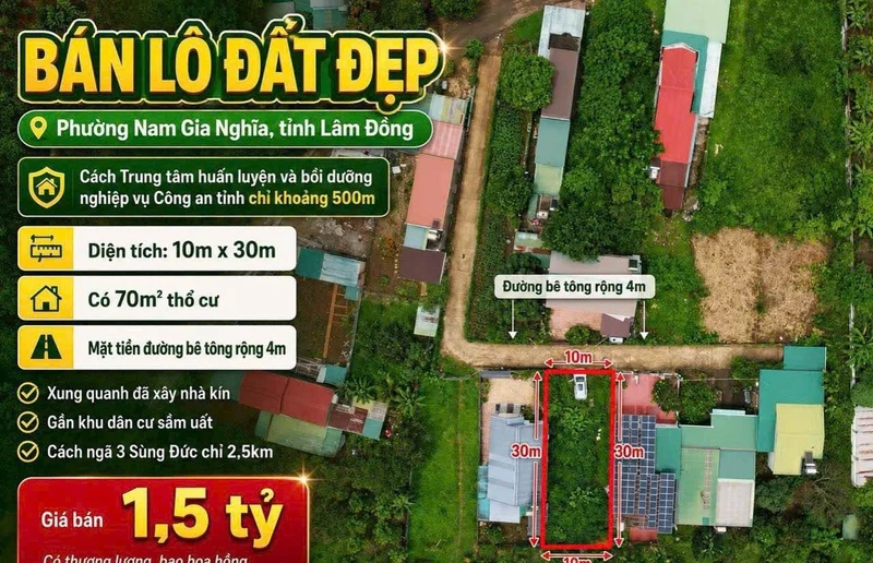 Bán đất 10x30m Gia Nghĩa Đắk Nông 1 tỷ 490