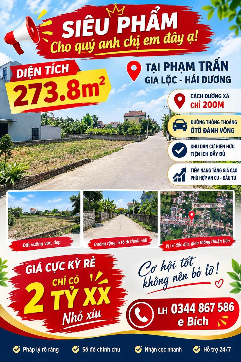 Bán đất 273,8m² tại Phạm Trấn, Gia Lộc, Hải Dương - Ảnh 1