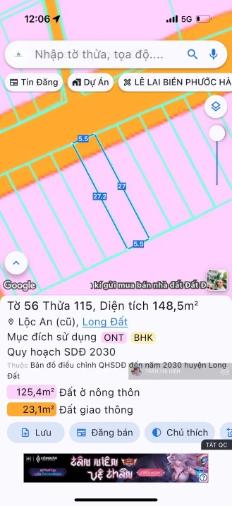 Lộc An siêu đẹp, rẻ - cách biển 1km - DT 148,5m2 - ngang 5,5m x 27m, sẵn 100m2 thổ cư - Ảnh thu nhỏ 4