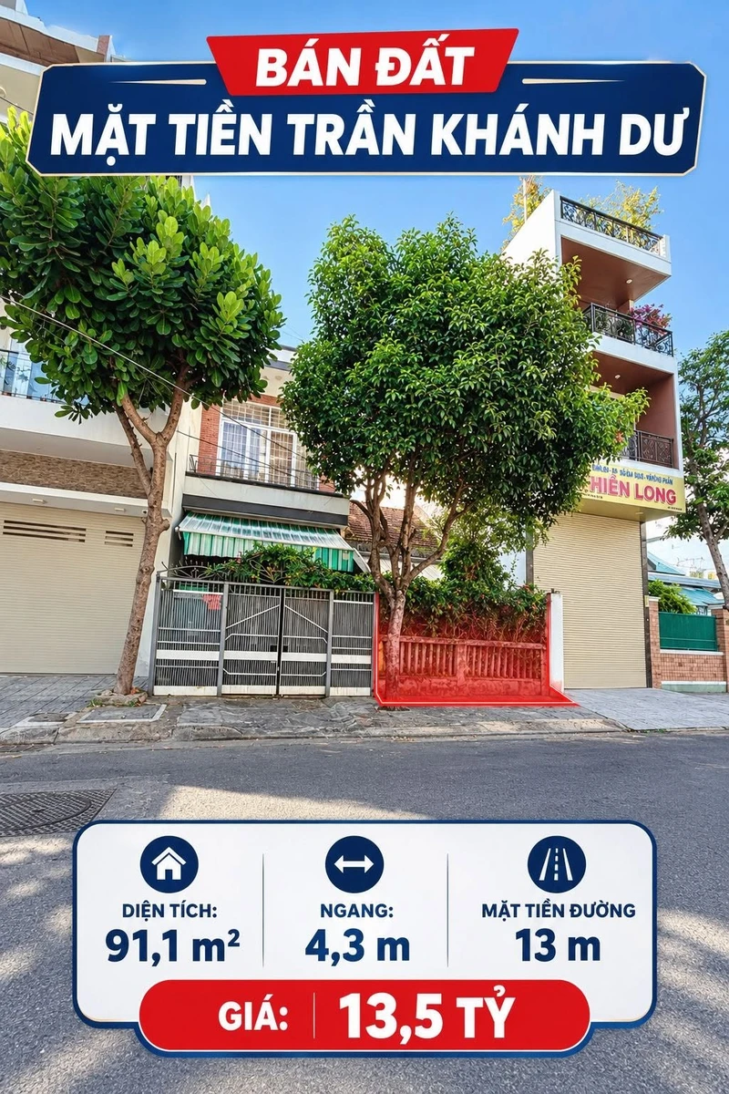 Bán đất mặt tiền 91m² Trần Khánh Dư, Nha Trang, 13,5 tỷ - Ảnh 1