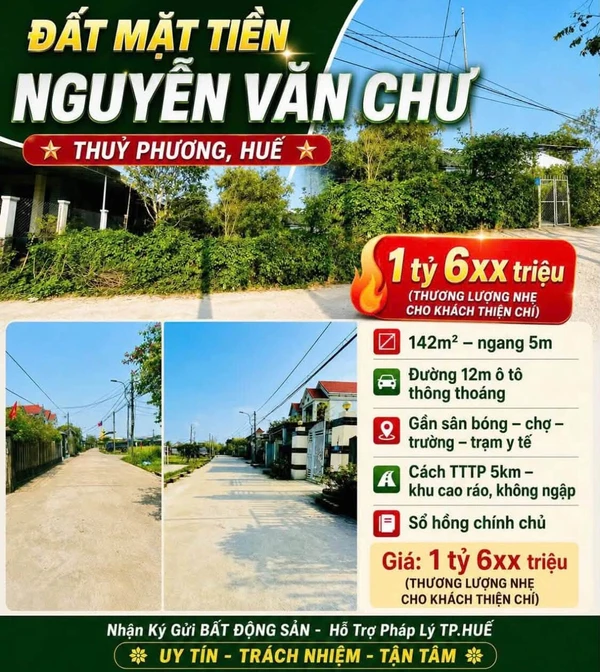 Bán đất mặt tiền Nguyễn Văn Chư Huế 142m² 1,6 tỷ