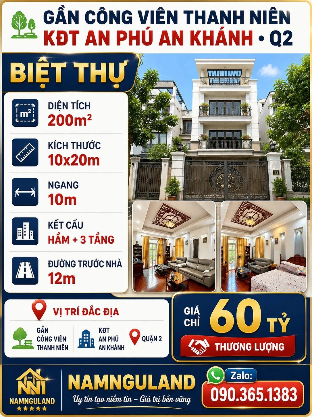 Bán biệt thự 200m² An Phú An Khánh Q2, 60 tỷ - Ảnh 1