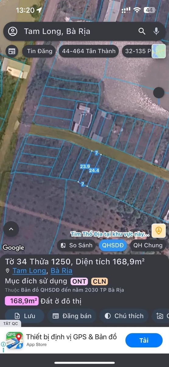 Bán đất Hoà Long 168m2 (7x24m), thổ cư 60m2, 1 tỷ 680tr - Ảnh thu nhỏ 2