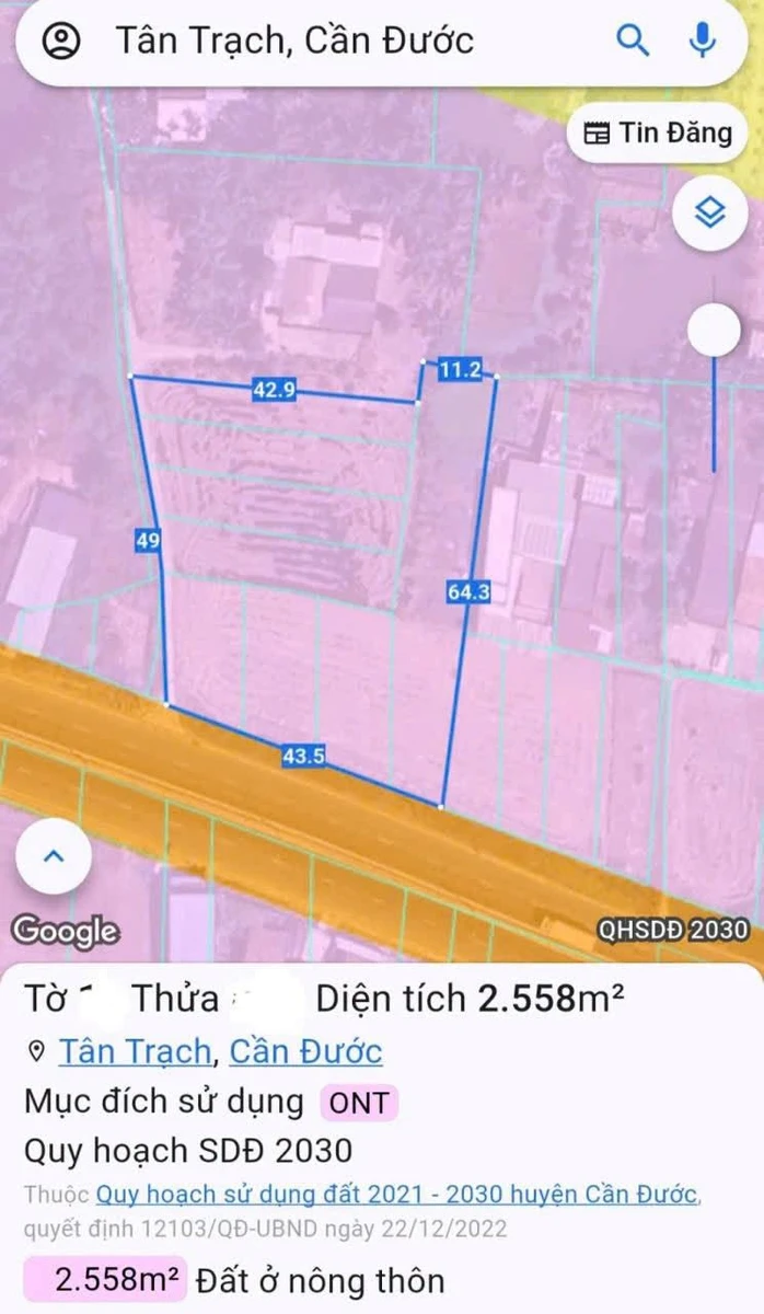 Bán đất mặt tiền 2556,6m² Xã Mỹ Lệ Tây Ninh 26 tỷ - Ảnh 1