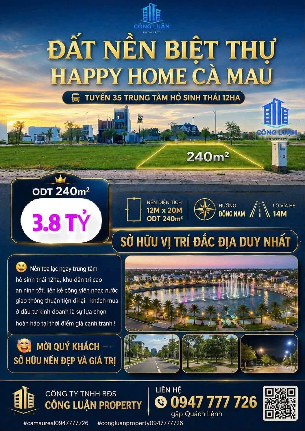 Bán nền biệt thự Happy Home Cà Mau 240m², sổ hồng riêng, giá 3,8 tỷ, phường Tân Thành - Ảnh 1