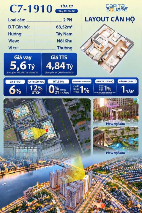Hiếm - Mua là thắng - 4.8 tỷ căn 2PN tại Capital Square Đà Nẵng - Mua trực tiếp chủ đầu tư - Ảnh thu nhỏ 3