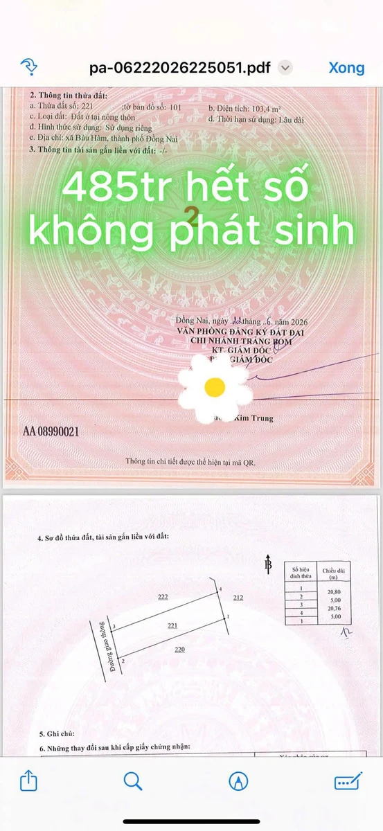 Bán đất 540m2 (100m2 thổ cư) ngang 10m gần KCN Bàu Xéo, Đồng Nai - Ảnh thu nhỏ 3