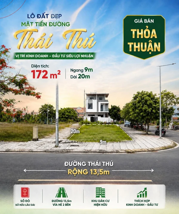 Bán lô đất góc 172m² ngã tư Tư Nghĩa, Bình Dương, 2,42 tỷ
