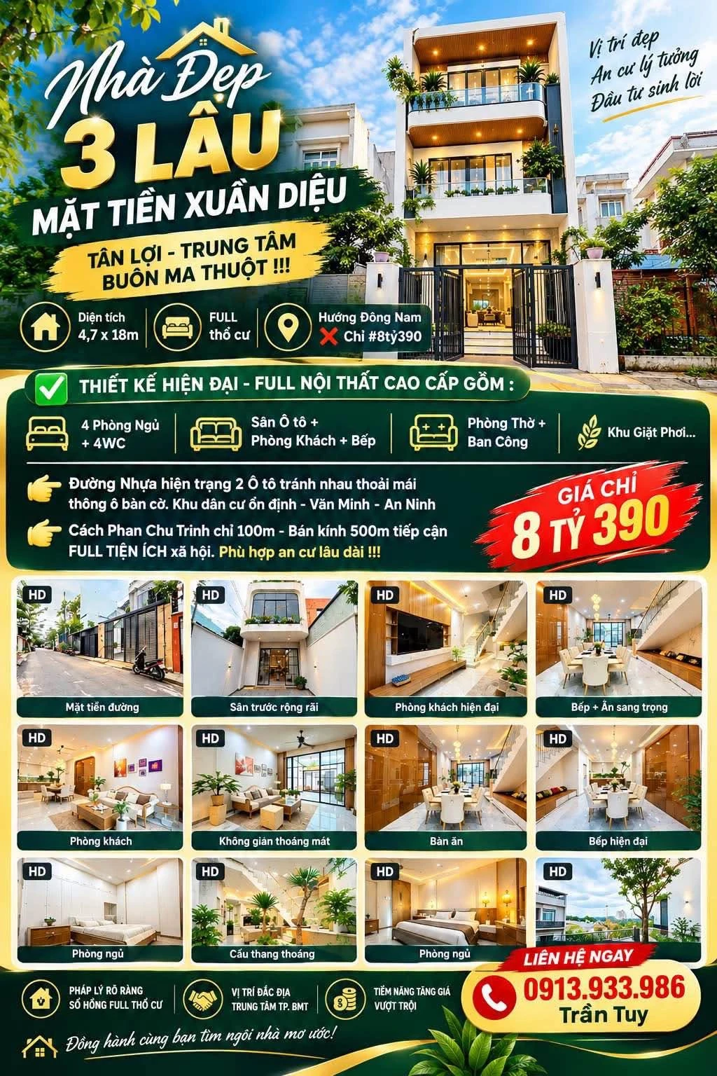 Bán nhà 3 lầu mặt tiền Xuân Diệu 4,7×18m – 8 tỷ 390 Bình Tân - Ảnh 1