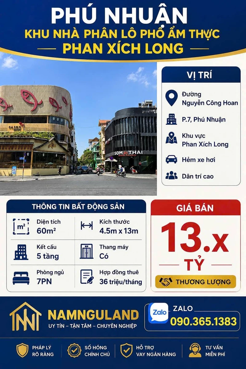 Bán nhà phố 60m2, 7 tầng, thang máy, Phú Nhuận, 13 tỷ - Ảnh 1