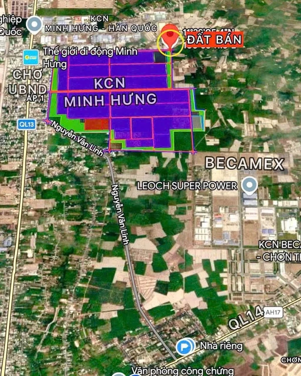 Bán đất mặt tiền 170m² gần KCN Minh Hưng 799 triệu