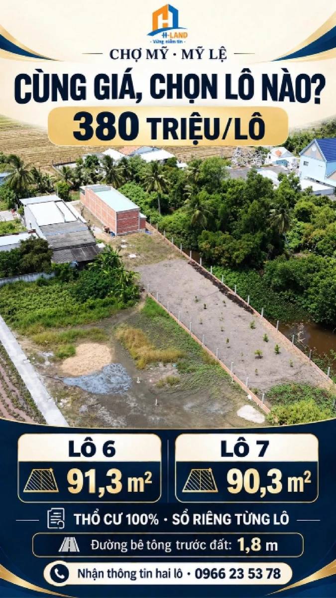 Bán đất thổ cư 91,3 m² Chợ Mỹ 380 triệu Mỹ Lệ - Ảnh 1