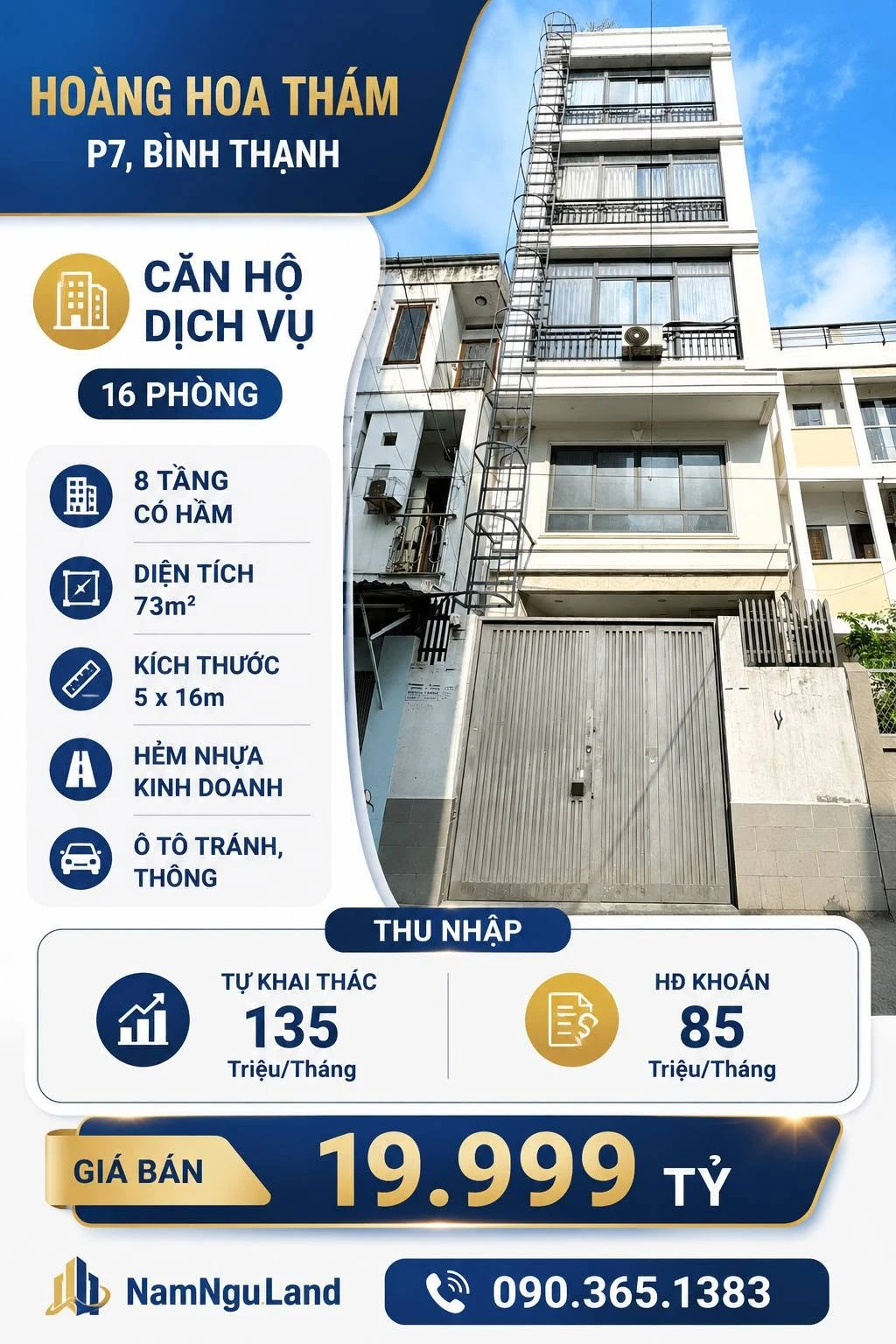 Bán nhà dịch vụ 16 phòng 73m² Hoàng Hoa Thám Bình Thạnh 19.999 tỷ - Ảnh 1