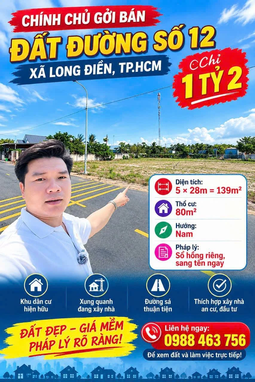 Bán đất Long Điền 139m² sổ hồng 1 tỷ 2 - Ảnh 1