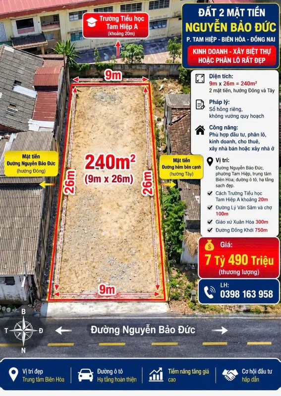 Bán đất 2 mặt tiền Nguyễn Bảo Đức, 240m², Biên Hòa