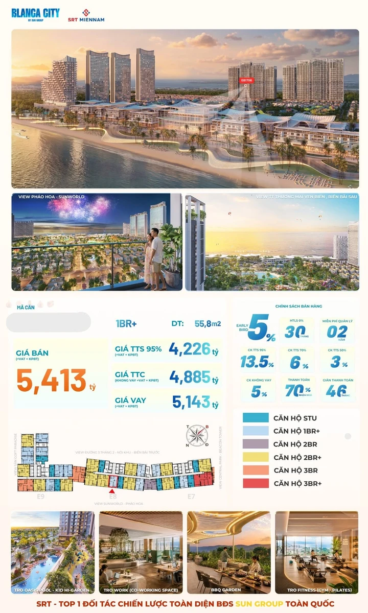 Bán căn hộ 1PN Blanca City Vũng Tàu 55.8m2 4.885 tỷ - Ảnh 1