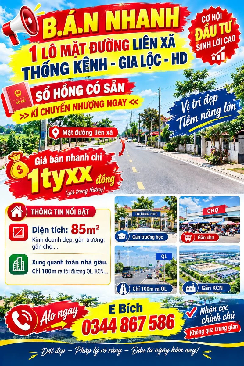 Bán lô đất mặt đường Thống Kênh Gia Lộc 85m2 - Ảnh 1