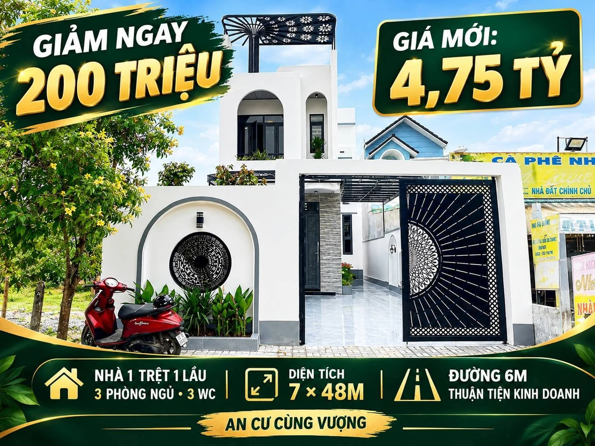 Bán nhà 1 trệt 1 lầu 336m2, 3PN 3WC tại Xã Mỹ Hạnh giá 4,75 tỷ - Ảnh 1