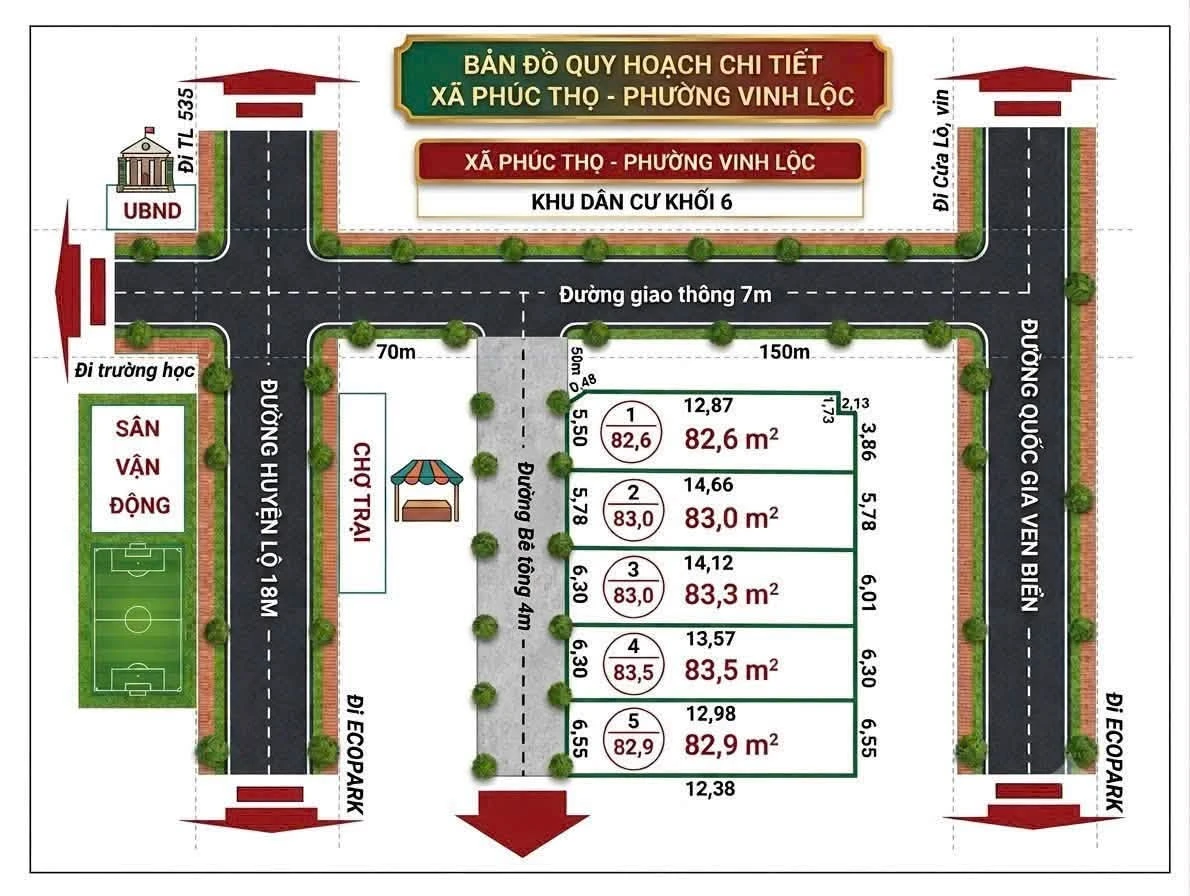 Bán đất nền F0 Phúc Thọ 82.6m2 gần chợ Trại 1.07 tỷ - Ảnh 1