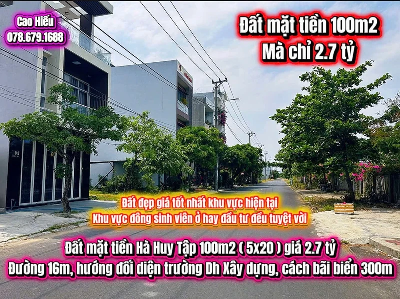 Bán đất mặt tiền Hà Huy Tập 100m2, Phú Yên 2.7 tỷ