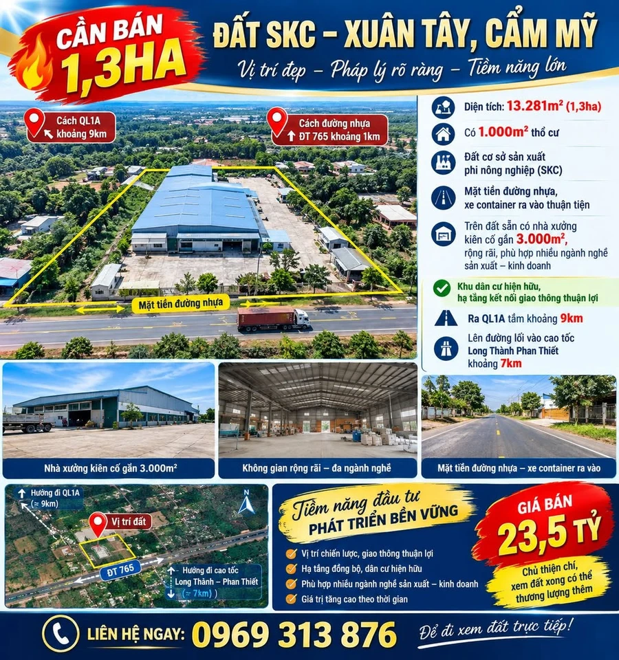 Bán 1,3ha đất sản xuất SKC Xuân Tây Cẩm Mỹ 23,5 tỷ - Ảnh 1