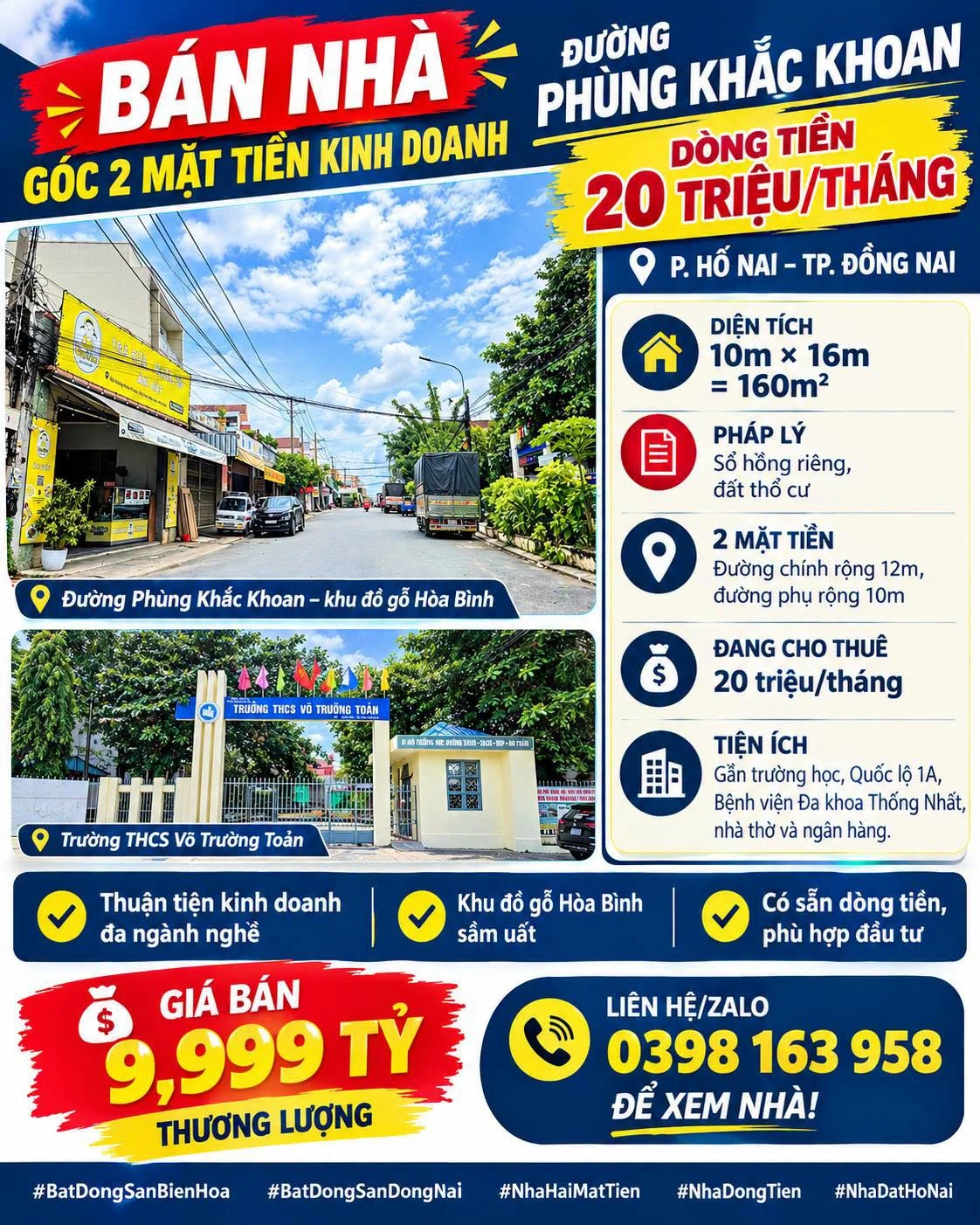 Bán nhà 2 mặt tiền 160m² đường Phùng Khắc Khoan, Đồng Nai - Ảnh 1