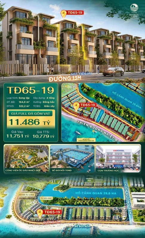 Bán biệt thự song lập 4 tầng 164m² hơn 8 tỷ Vinhomes Global Gate