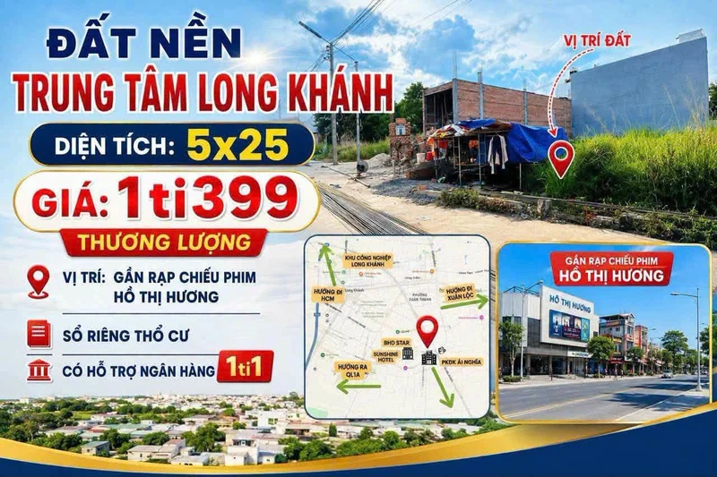 Bán đất nền 125m² Long Khánh 1,399 tỷ sổ riêng