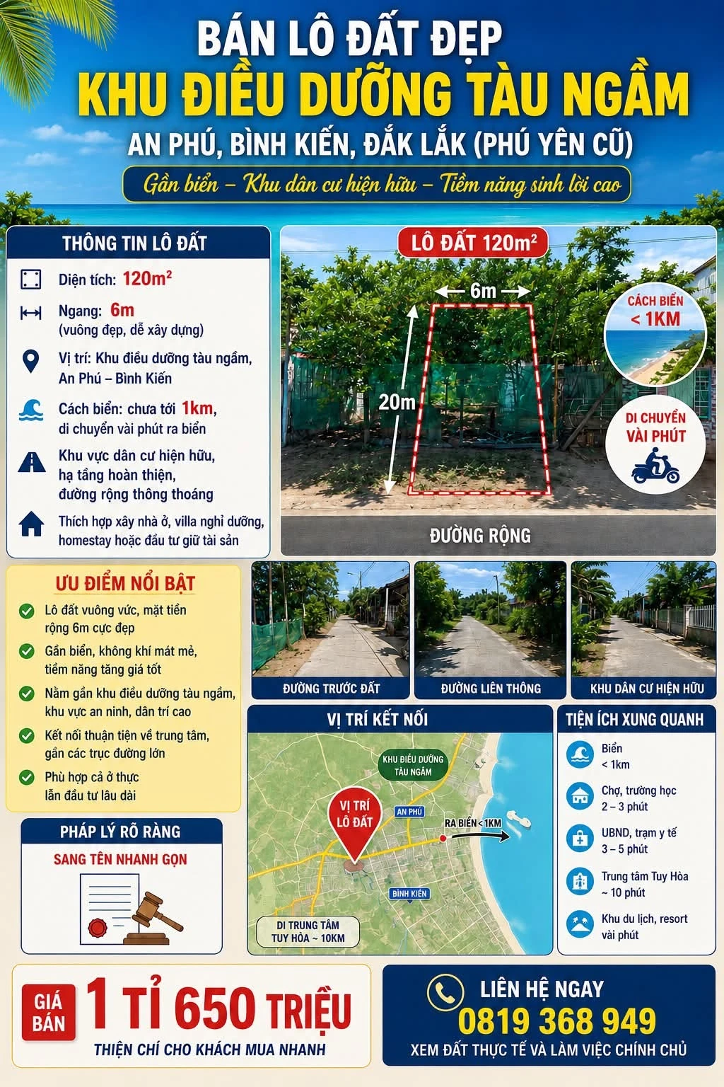 Bán lô đất 120m² gần biển An Phú, Phú Yên 1.65 tỷ - Ảnh 1