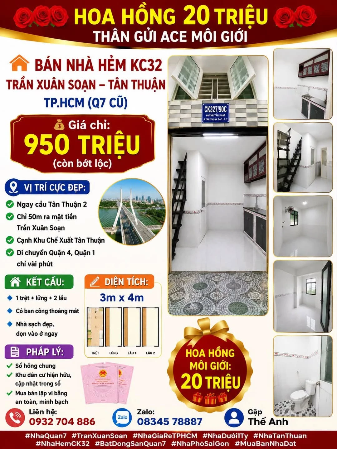 Bán nhà hẻm Trần Xuân Soạn 12m2, 1 trệt lửng 2 lầu, giá 950 triệu, Tân Thuận Quận 7 - Ảnh 1