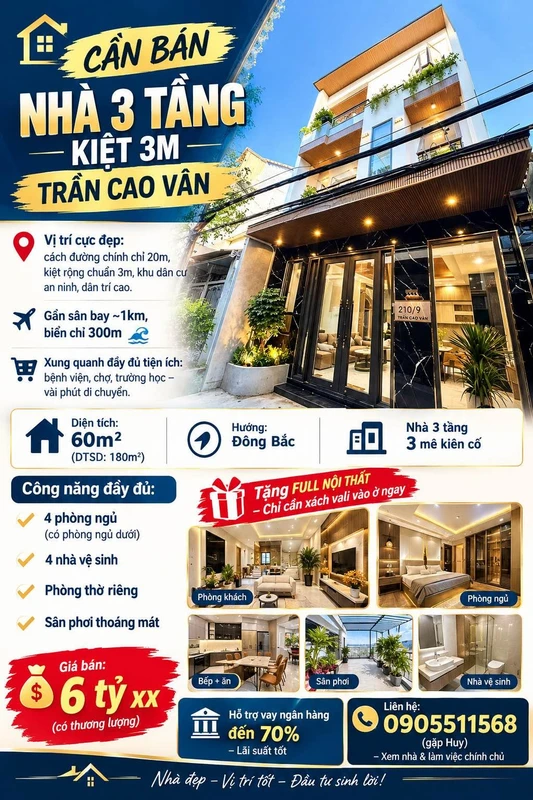 Bán nhà 3 tầng 60m² Trần Cao Văn, Khánh Hòa