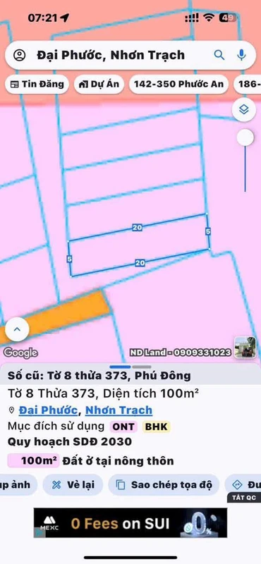 Bán đất 100m² Phú Đông Đại Phước Đồng Nai 1 tỷ 550