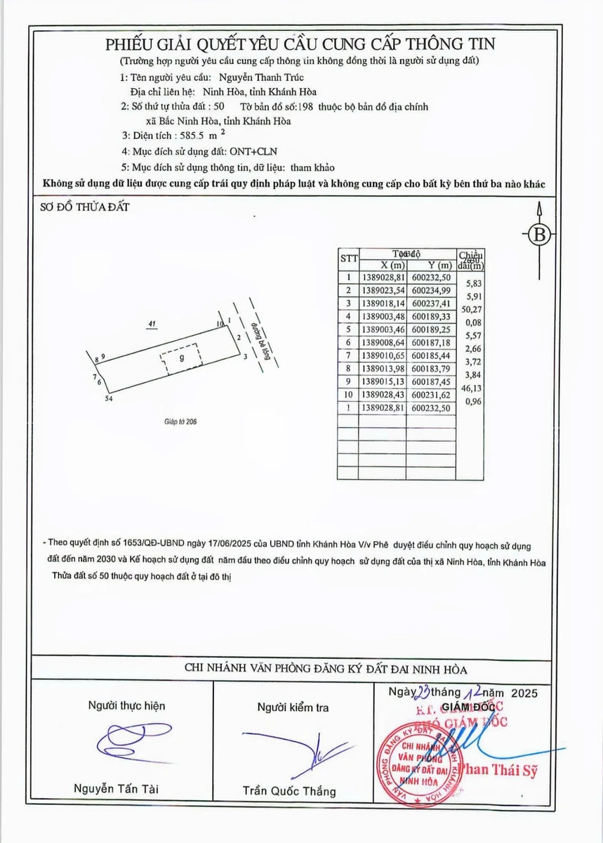 Bán đất mặt tiền Tỉnh Lộ 7 Bắc Ninh Hòa 585,5m2, 3,5 tỷ - Ảnh 1