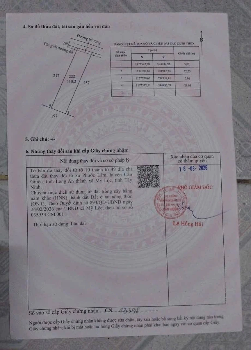 Bán đất thổ cư 5x22m giá 770 triệu tại xã Mỹ Lộc, Cần Giuộc - Ảnh thu nhỏ 4