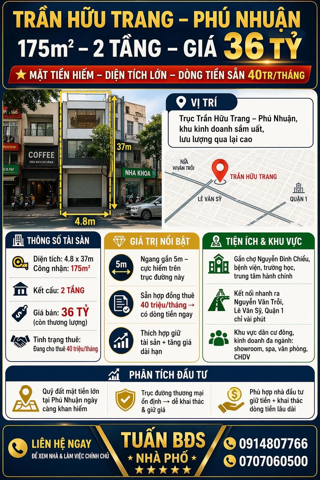Bán nhà phố 175m² 2 tầng mặt tiền Trần Hữu Trang Phú Nhuận 36 tỷ - Ảnh 1