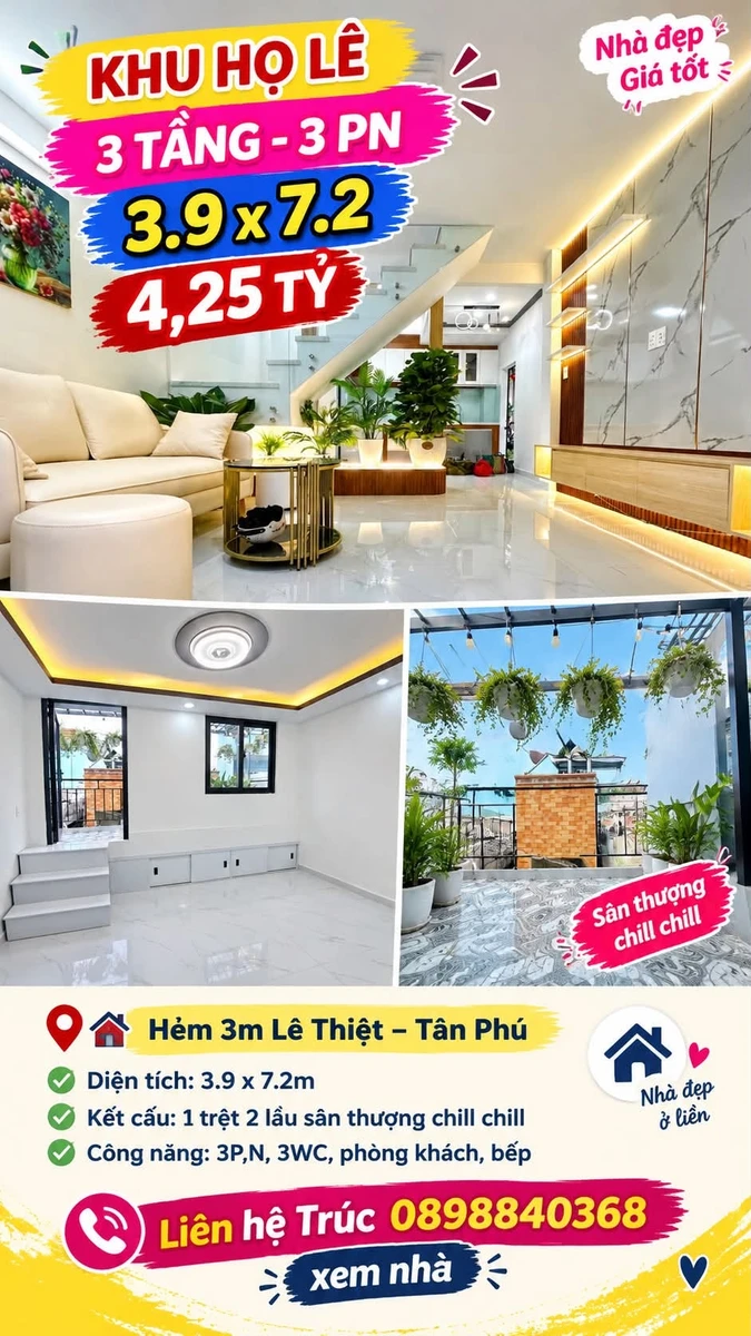 Nhà bán Tân Phú, 3 phòng ngủ, 28m2, 4,25 tỷ - Ảnh 1