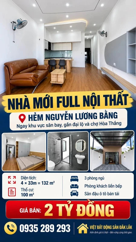 Bán nhà 3PN 132m² nội thất đầy đủ Nguyễn Lương Bằng 2 tỷ