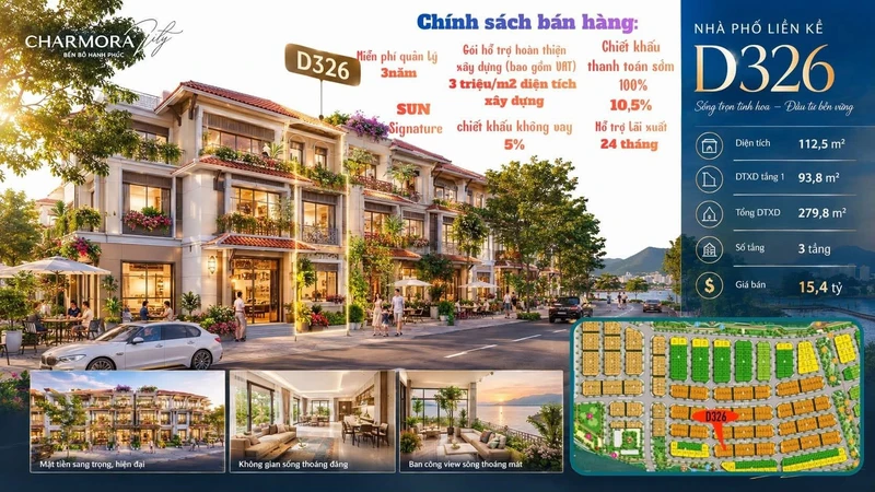 Bán nhà phố 3 tầng 279,8m² Charmora City Nha Trang 12,376 tỷ