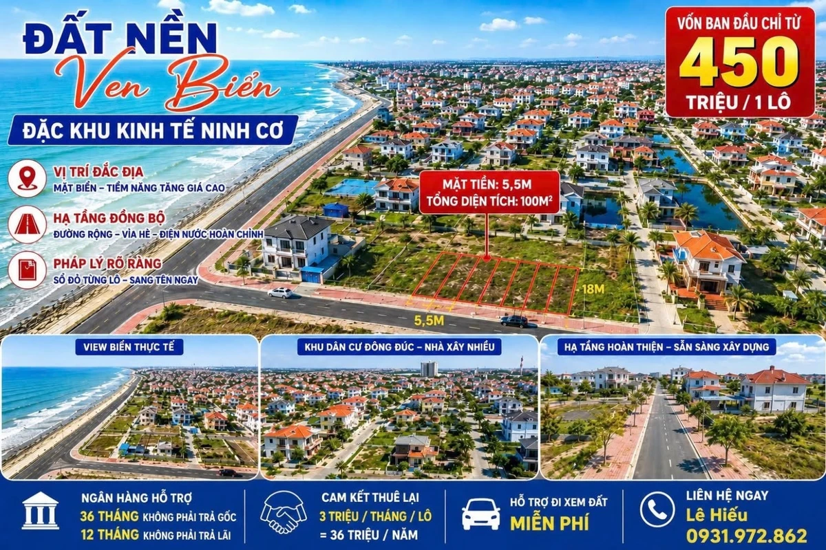 Bán đất biển Thịnh Long 81m² view hồ, Ninh Cơ - Ảnh 1