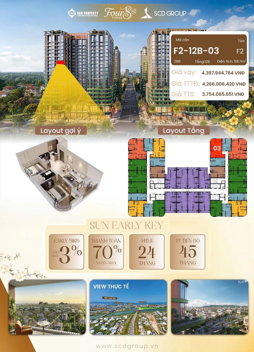 Bán căn góc 2PN FourS Tower view pháo hoa 58,7m² từ 3,7 tỷ - Ảnh 1