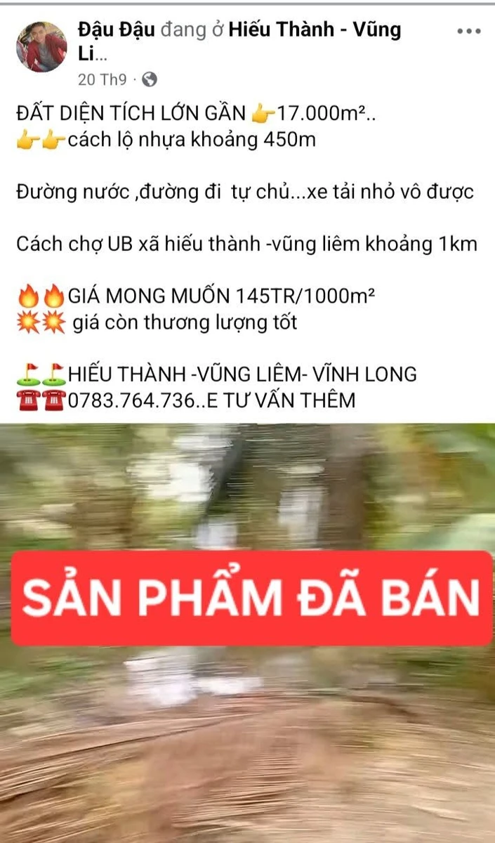 Bán đất 17.000m² Hiếu Thành Vũng Liêm Vĩnh Long - Ảnh 1
