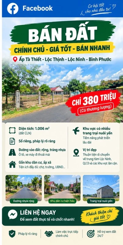 Bán đất 1.006 m² tại Lộc Ninh, Bình Phước, giá 380 triệu