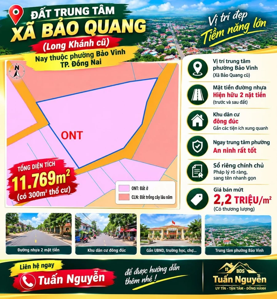 Bán đất 11.769m² 2 mặt tiền Bảo Vinh, Đồng Nai, giá 2,2tr/m² - Ảnh 1