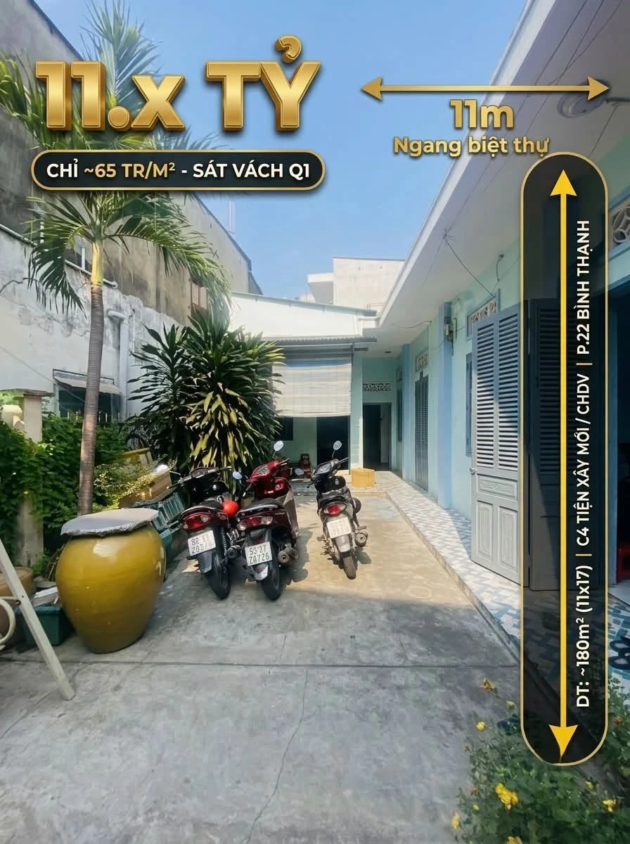 Bán nhà cấp 4 gần 180m² (11x17) giá khoảng 11 tỷ phường 22 Bình Thạnh - Ảnh 1