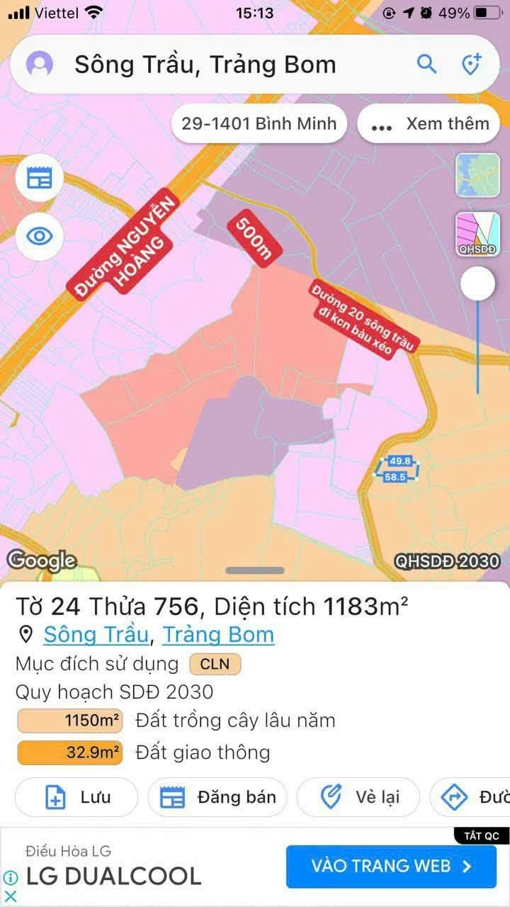 Bán đất mặt tiền Sông Trầu gần KCN Bàu Xéo, 24x50m, 1200m2, 2 tỷ - Ảnh 1