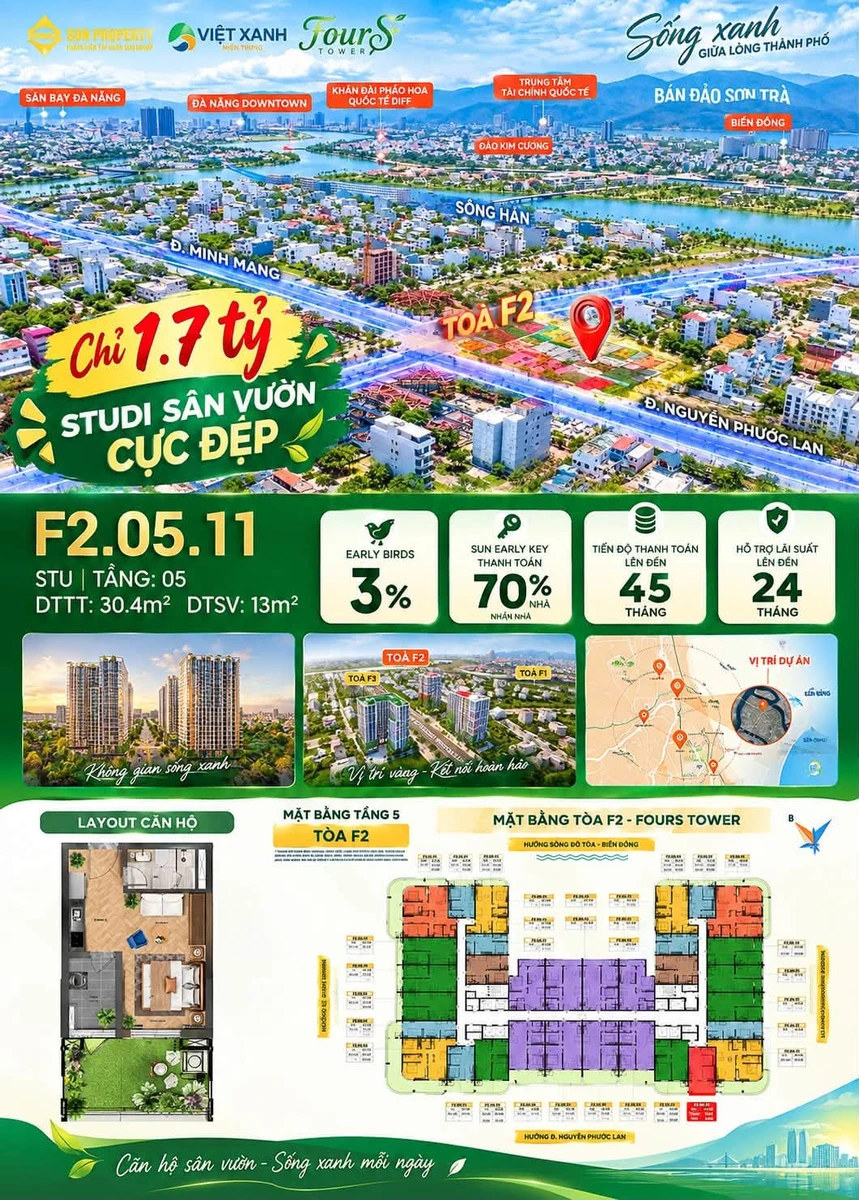 Bán studio sân vườn 43.4 m2, 1.7 tỷ Đà Nẵng - Ảnh 1