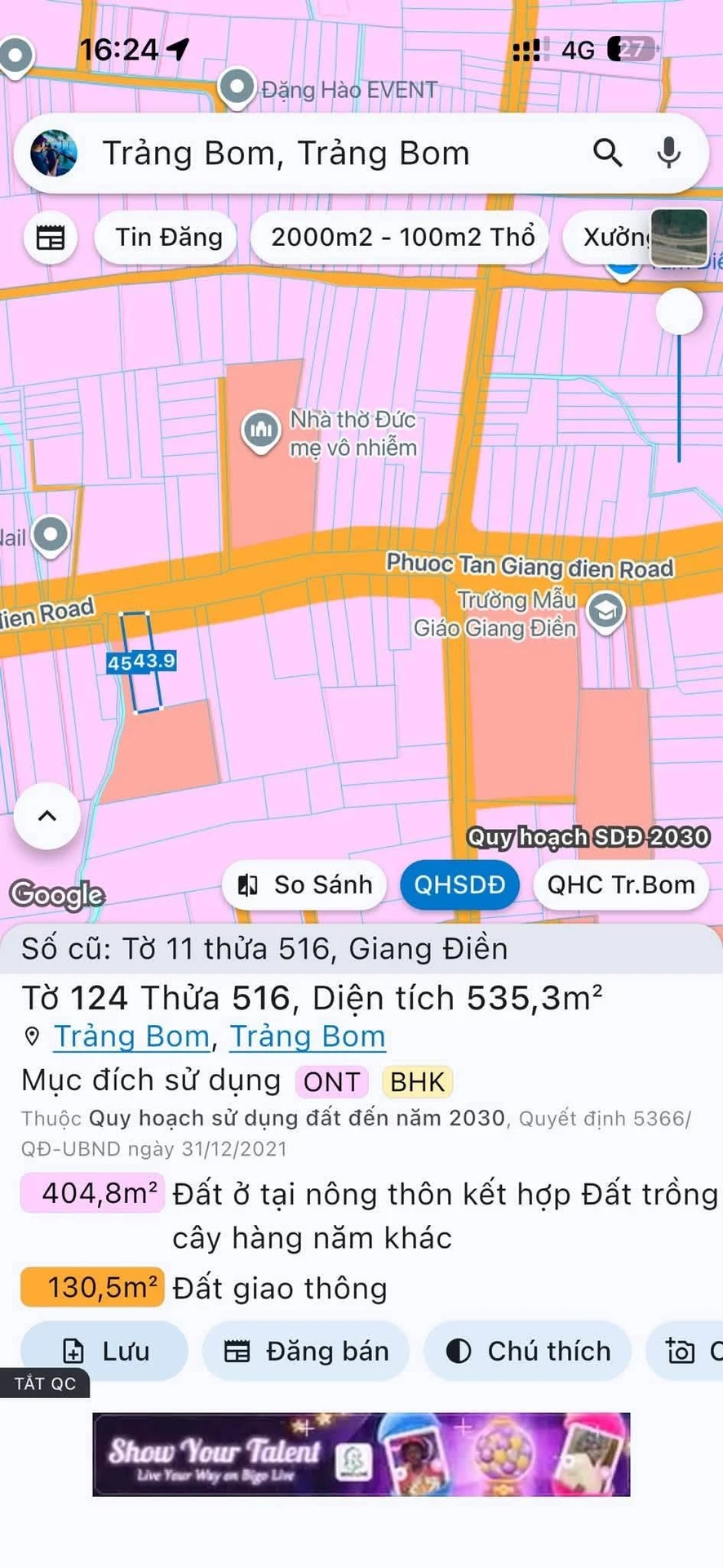 Bán đất Giang Điền Đồng Nai 540m², sổ riêng 4.5 tỷ - Ảnh 1