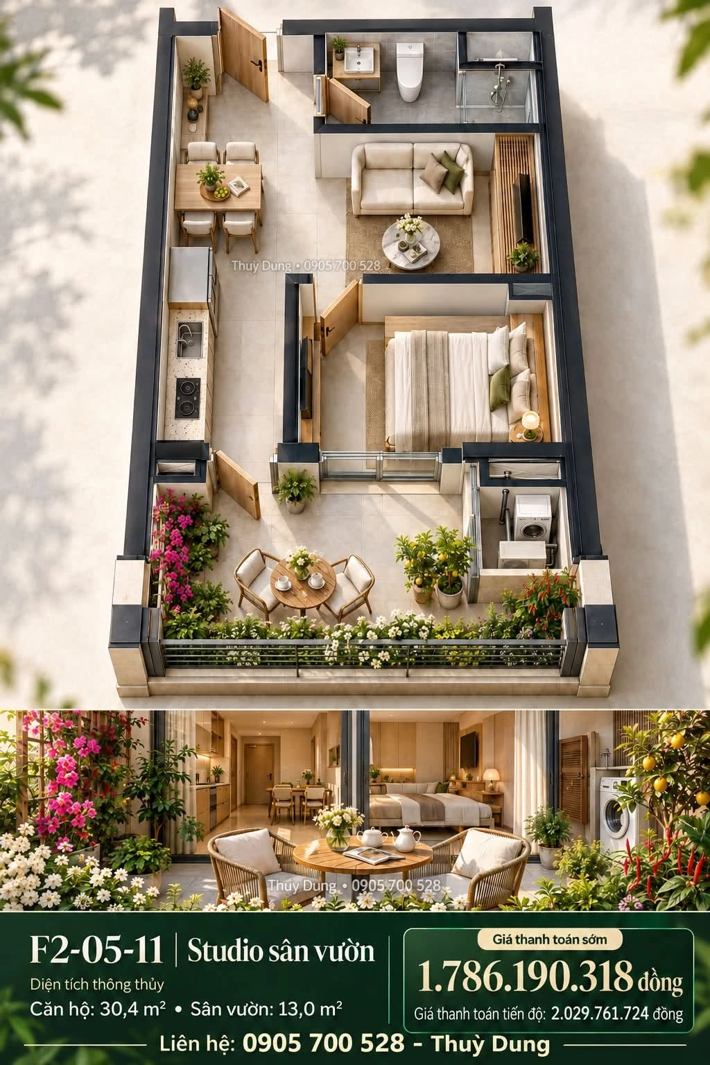 Căn hộ sân vườn studio 43.4m² Đà Nẵng 1.78 tỷ - Ảnh 1