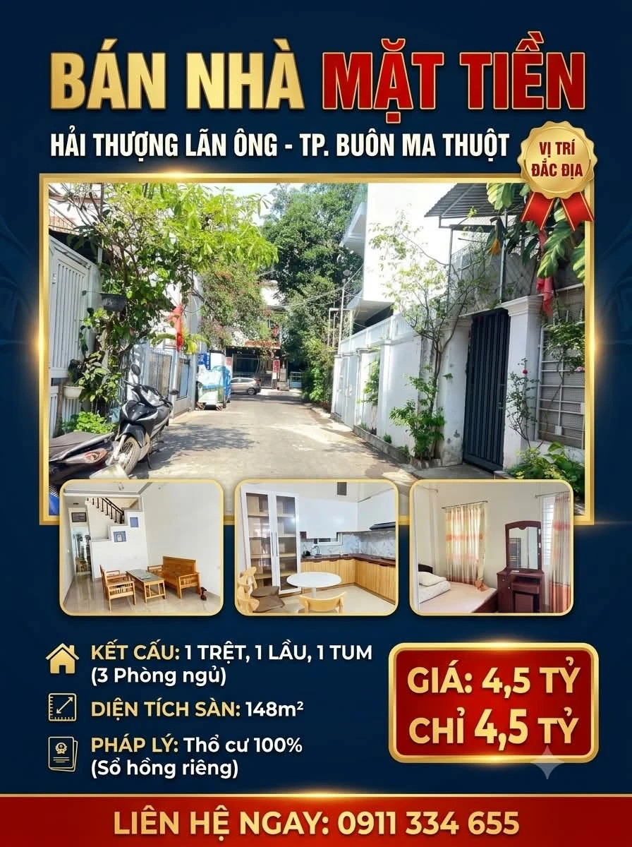 Bán nhà mặt tiền 148m2, 3PN Buôn Ma Thuột - Ảnh 1