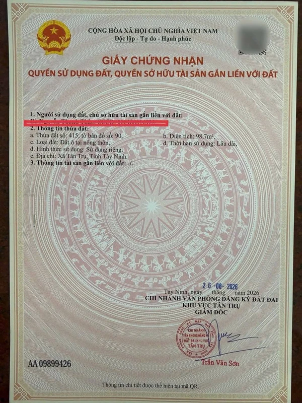 Bán đất mặt tiền đường Nguyễn Văn Vịnh 99m2 giá 330 triệu tại Tân Trụ, Tây Ninh